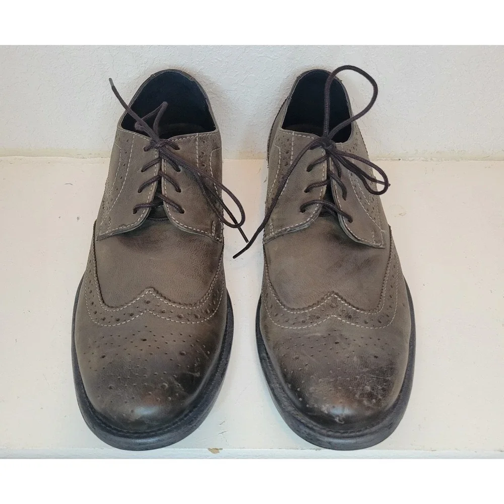 Men's Oxford Shoes Hush Puppies Shepsky Wingtip Olive Green Size 10 -Read